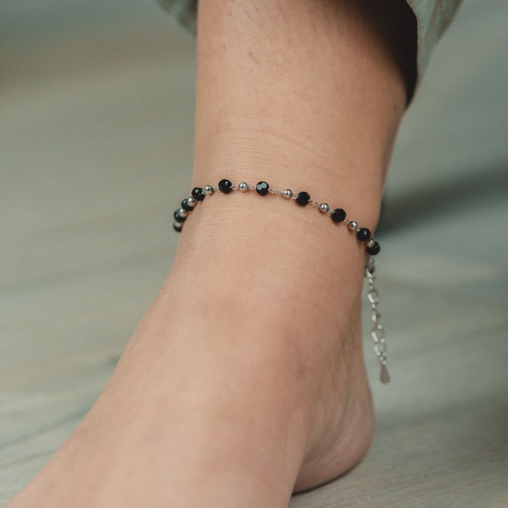 Asian Black Bead Chain Nazaria protection Indian Payal Emo Anklet