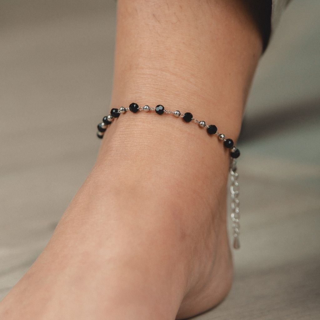 Asian Black Bead Chain Nazaria protection Indian Payal Emo Anklet